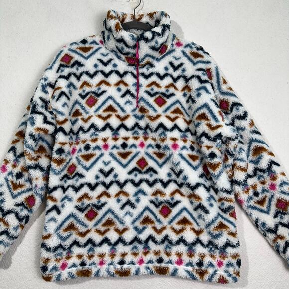 Eddie Bauer Aztec Print Soft Plush Fleece Pullover Sweater 1/4 Zip Size Large - Picture 3 of 7